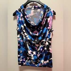 Worthington Black and Blue Draped Sleeveless Blouse